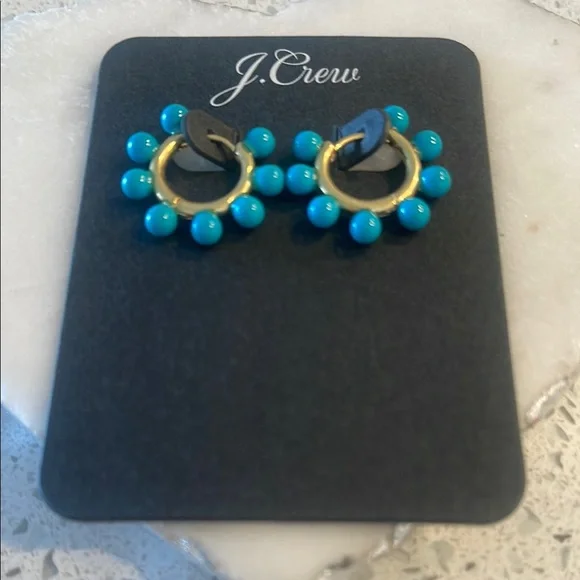 J. Crew Gold and Turquoise Mini Beaded Hoop Earrings - Picture 5 of 10